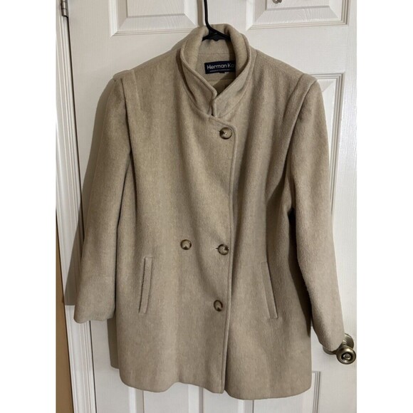 Vtg Herman Kay Women’s Wool Beige Button Up Coat Front Pockets Sz XL See Details - Picture 2 of 15